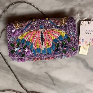 FREE SHIPPING Viral Hand-sewn Beaded Butterfly Mini Shoulder Bag w/ Chain Strap